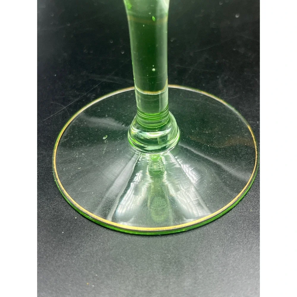 Vtg‎ Gold Rimmed Green Cocktail sherbet Glasses Vaseline Uranium 30's set 5 READ